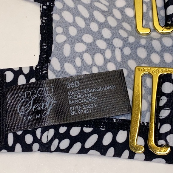 NWT 36D Smart & Sexy Bikini Top Swim Longline Adj Top Black White Polka Dots New - Picture 15 of 16